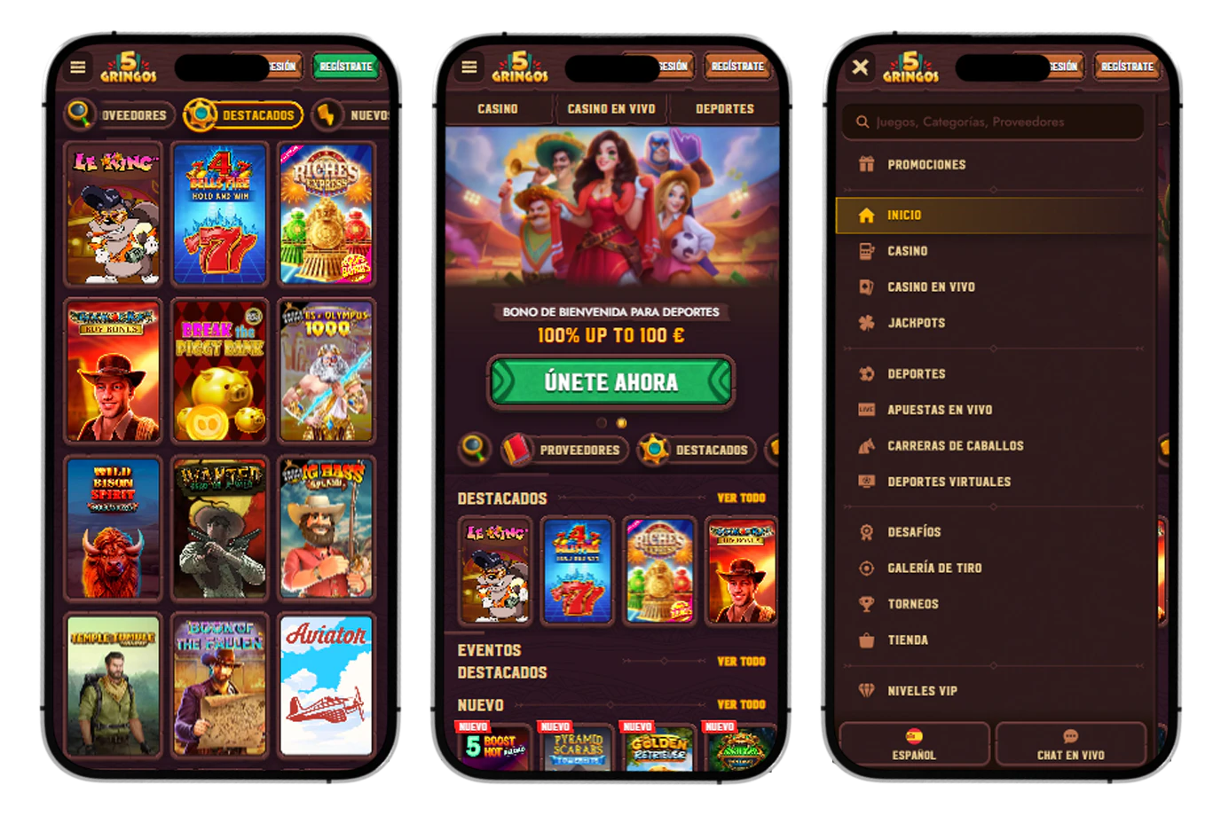 Experiencia de 5 Gringos Casino optimizada para smartphones y dispositivos móviles